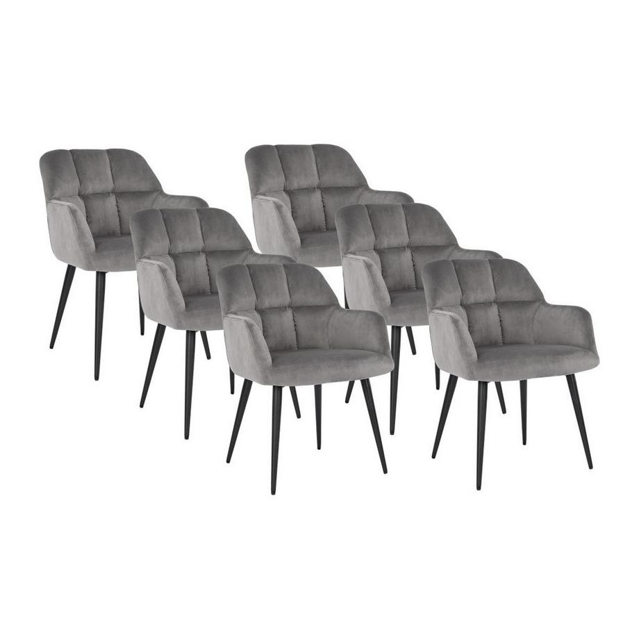 Vente-unique Lot de 6 chaises avec accoudoirs Velours métal PEGA  