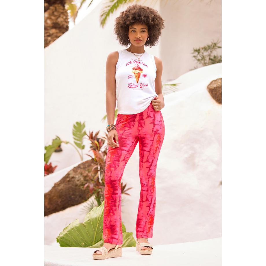 Pantalon Jersey Évasé avec Imprimé Tie-Dye