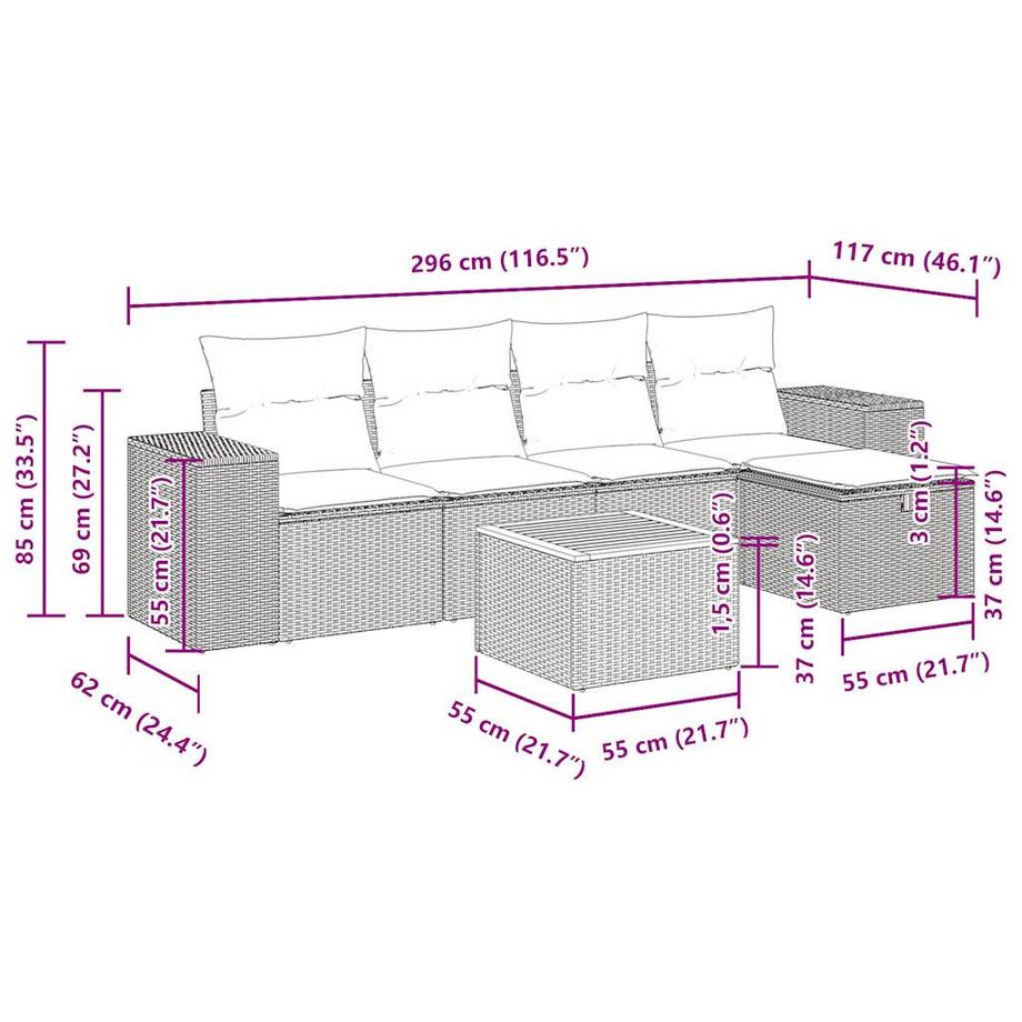 VidaXL Ensemble de canapés de jardin rotin synthétique  