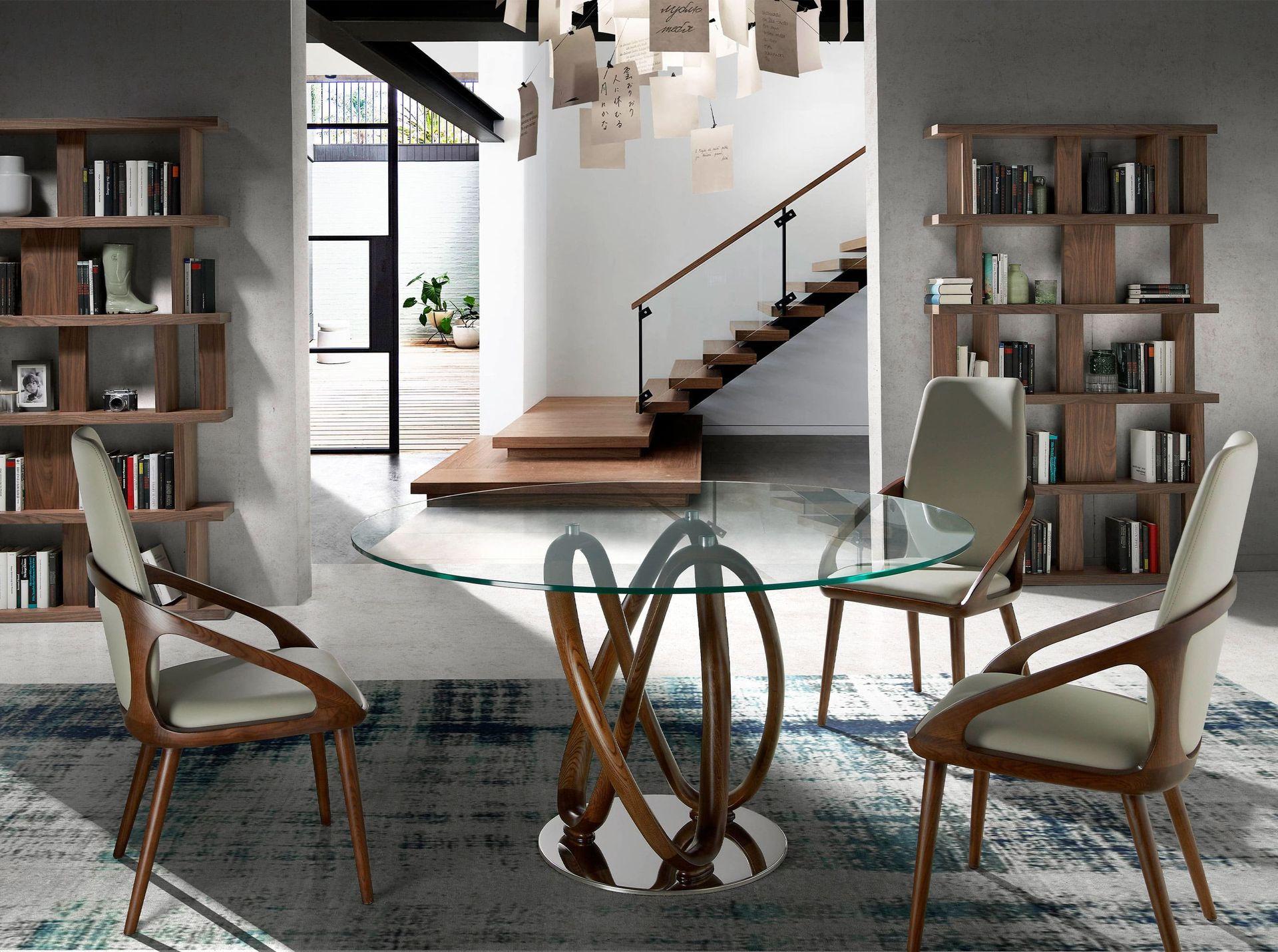 ANGEL CERDA Esstisch runde gehärtetes Glas aus walnussfarbenes Holz  