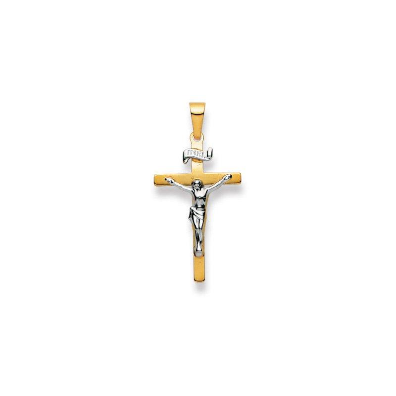 MUAU Schmuck  Anhänger Kreuz Bicolor Gelb-/Weissgold 750, 31x15x2mm 