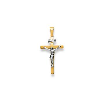 Pendentif croix bicolore jaune/blanc or 750, 31x15x2mm