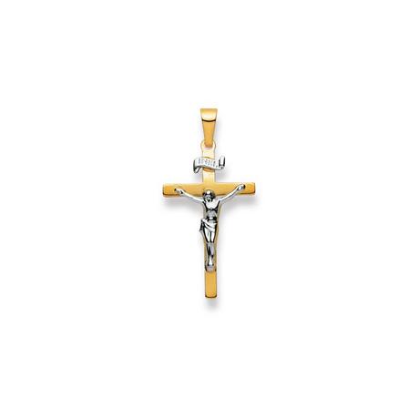 MUAU Schmuck  Pendentif croix bicolore jaune/blanc or 750, 31x15x2mm 