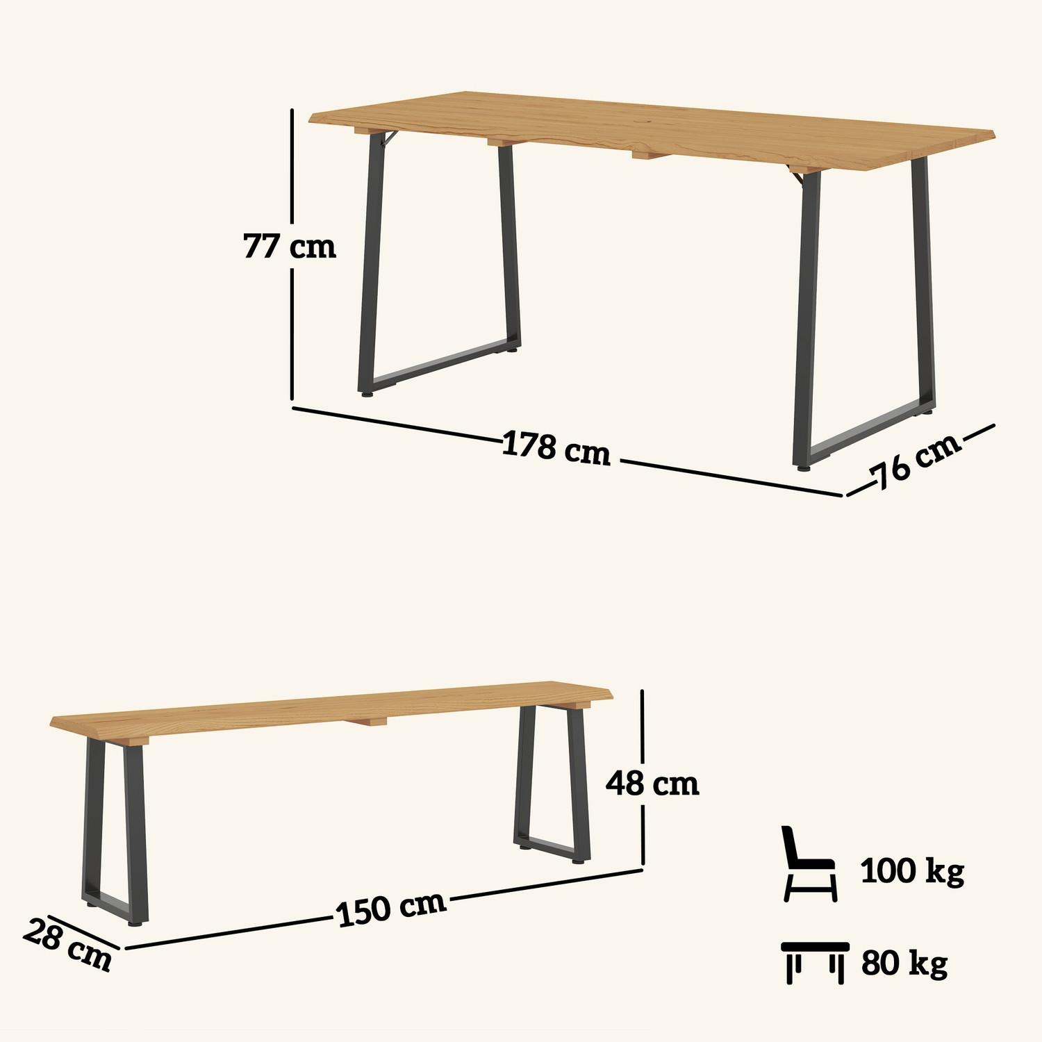 Northio Gruppo da pranzo in legno da 3 pezzi per 6 persone, tavolo da pranzo con 2 panche, foro per ombrellone, gruppo da pranzo con tavolo in legno, set tavolo da cucina, mobili da balcone, mobili da giardino per terrazza, balcone, legno naturale  