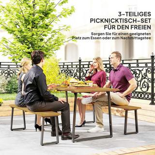 Northio Gruppo da pranzo in legno da 3 pezzi per 6 persone, tavolo da pranzo con 2 panche, foro per ombrellone, gruppo da pranzo con tavolo in legno, set tavolo da cucina, mobili da balcone, mobili da giardino per terrazza, balcone, legno naturale  