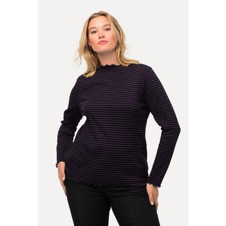 Ulla Popken  Maglia con righe, cuciture decorative, collo dolcevita e maniche lunghe 