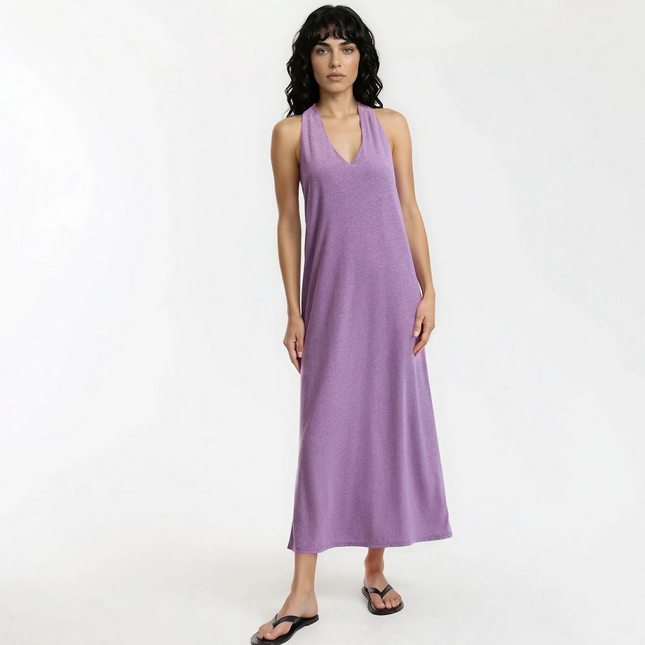 Langes ärmelloses Kleid aus Leinen und Viskose