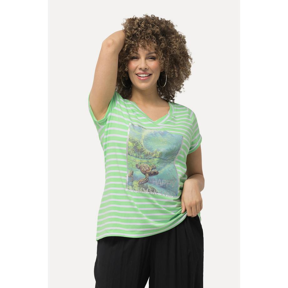 Ulla Popken T-shirt Rayures Tortue Col Rond Manches Courtes  