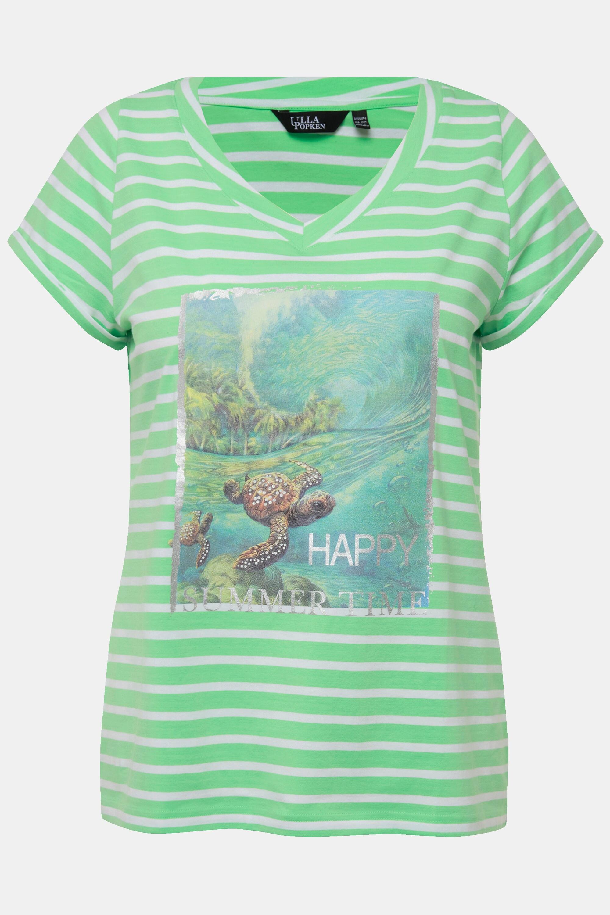 Ulla Popken  T-shirt à manches courtes et col rond - rayures et motif tortues 