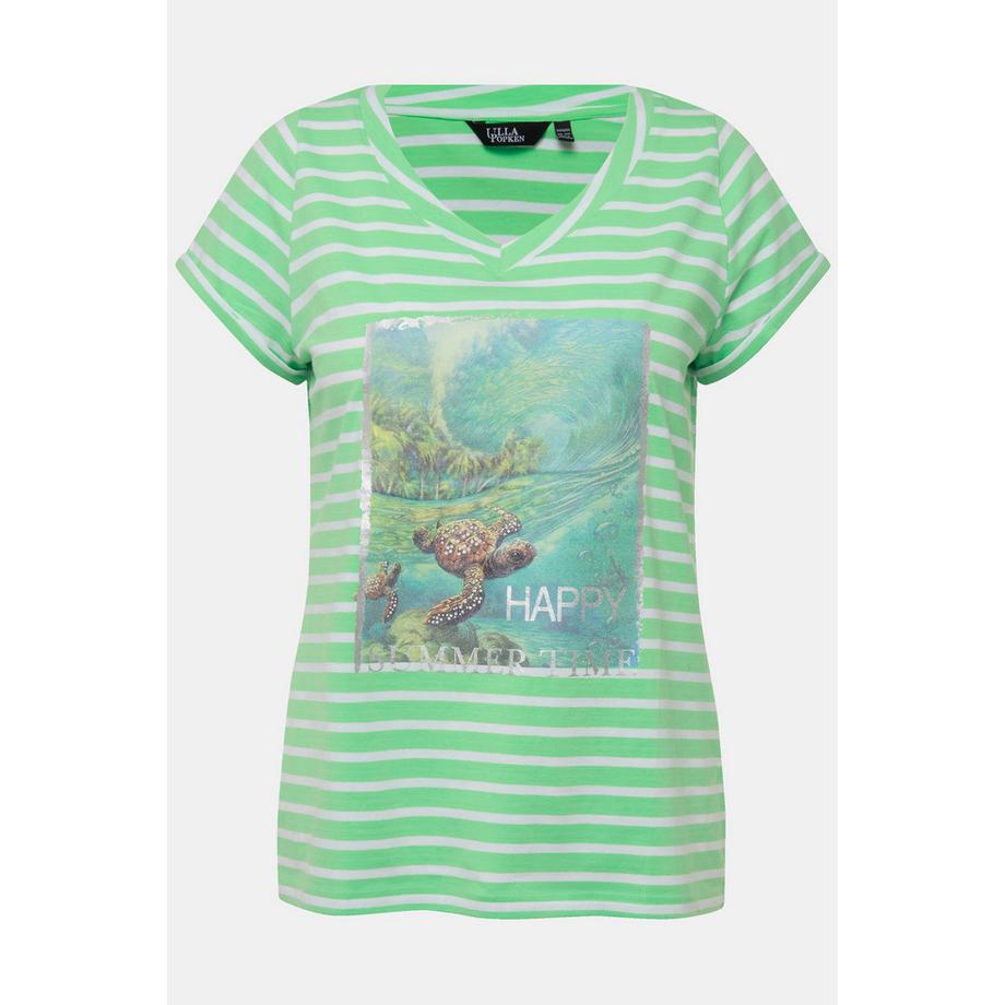 Ulla Popken T-shirt Rayures Tortue Col Rond Manches Courtes  