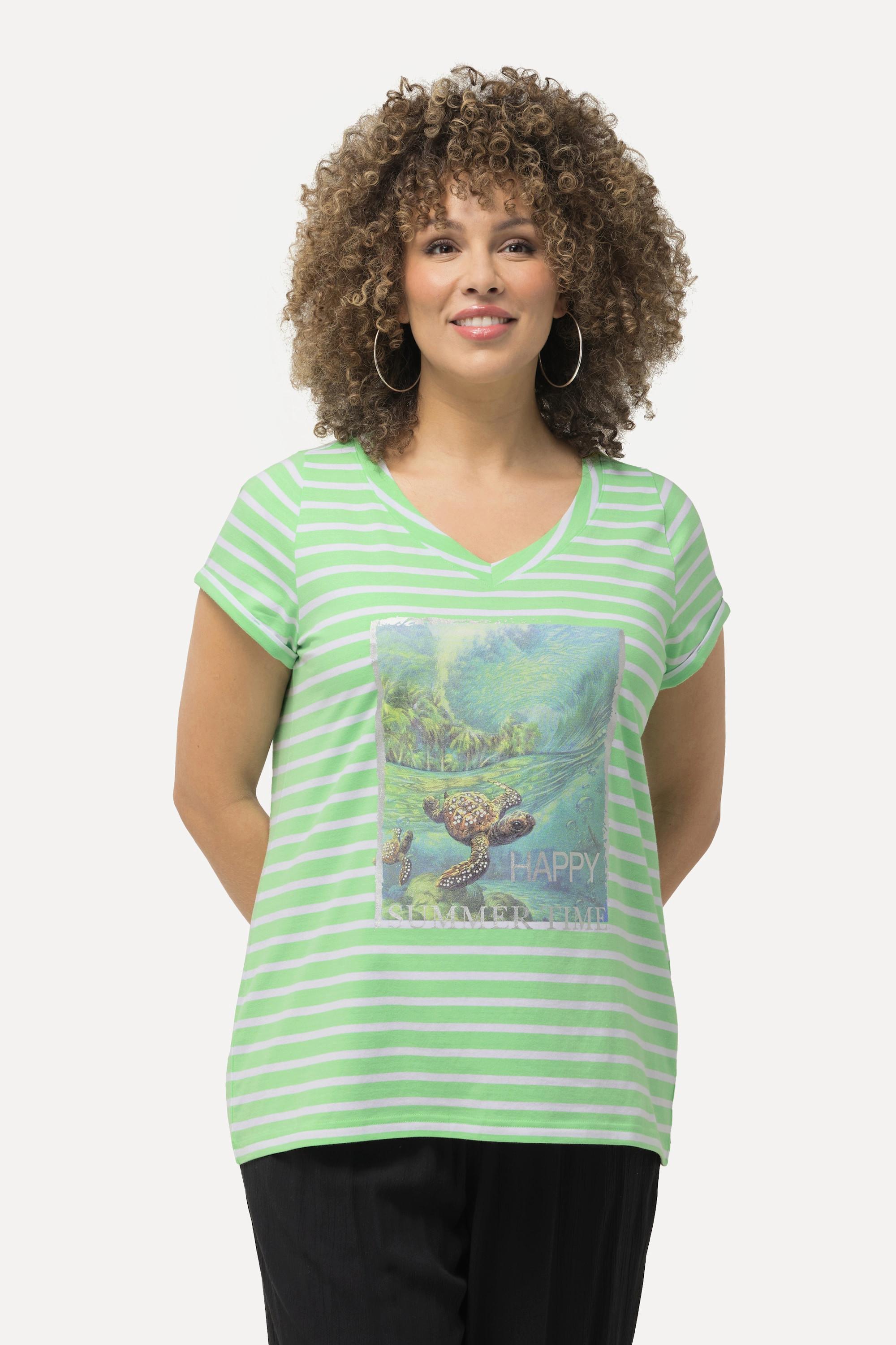 Ulla Popken  T-shirt à manches courtes et col rond - rayures et motif tortues 