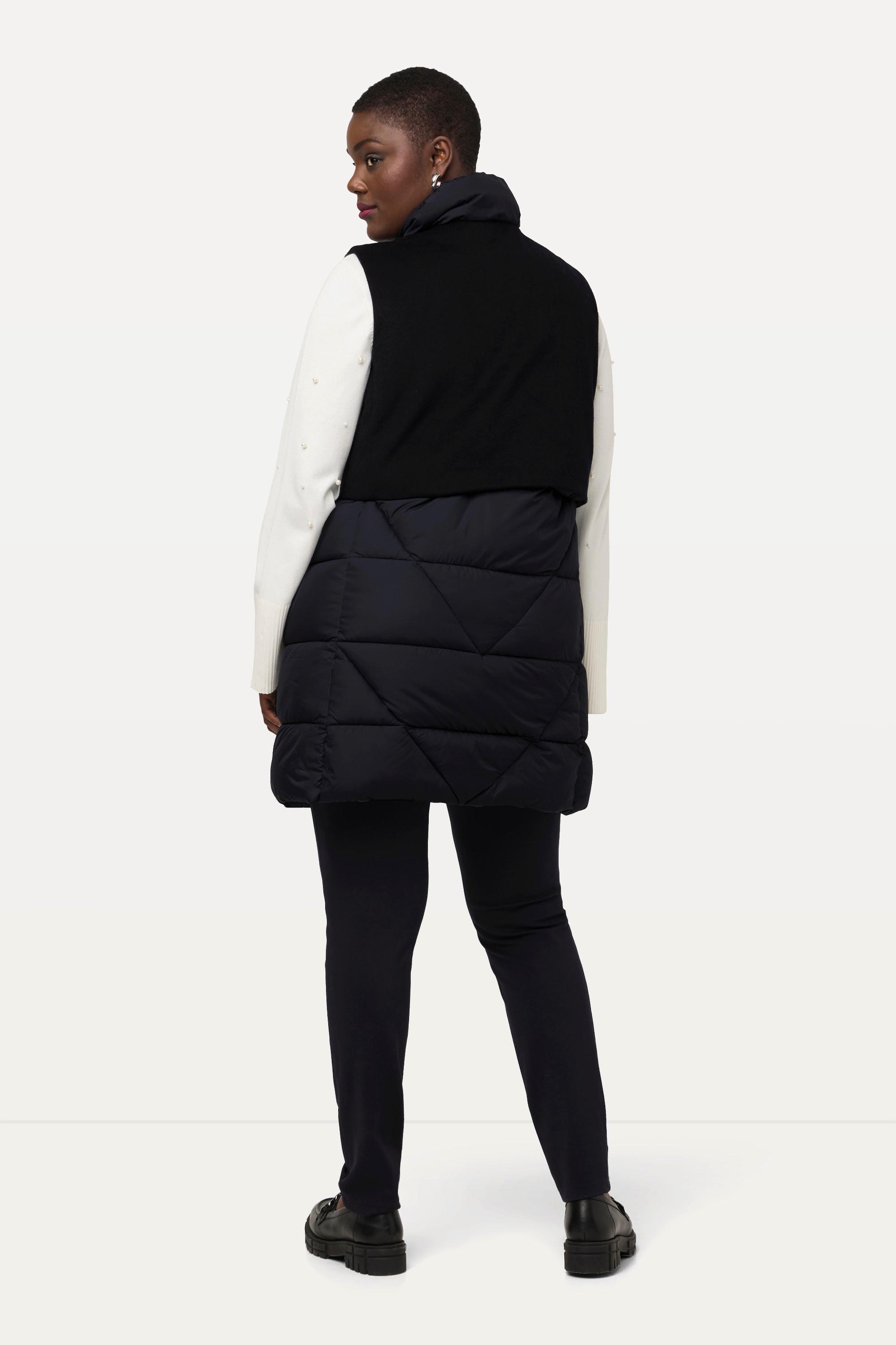 Ulla Popken Gilet Trapuntato Taglio Svasato Effetto Lana Collo Alto Cerniera Doppio Cursore  