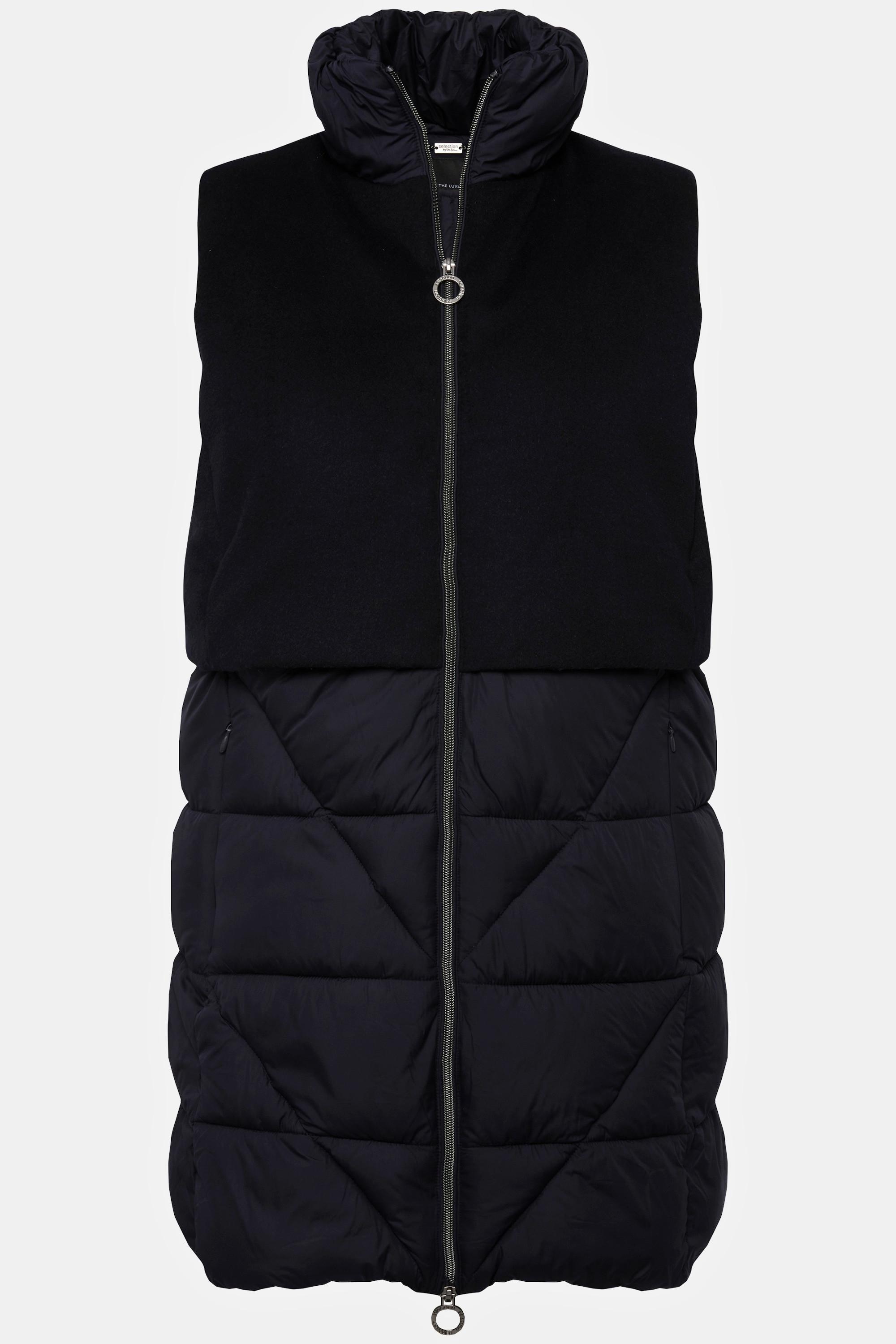 Ulla Popken Gilet Trapuntato Taglio Svasato Effetto Lana Collo Alto Cerniera Doppio Cursore  