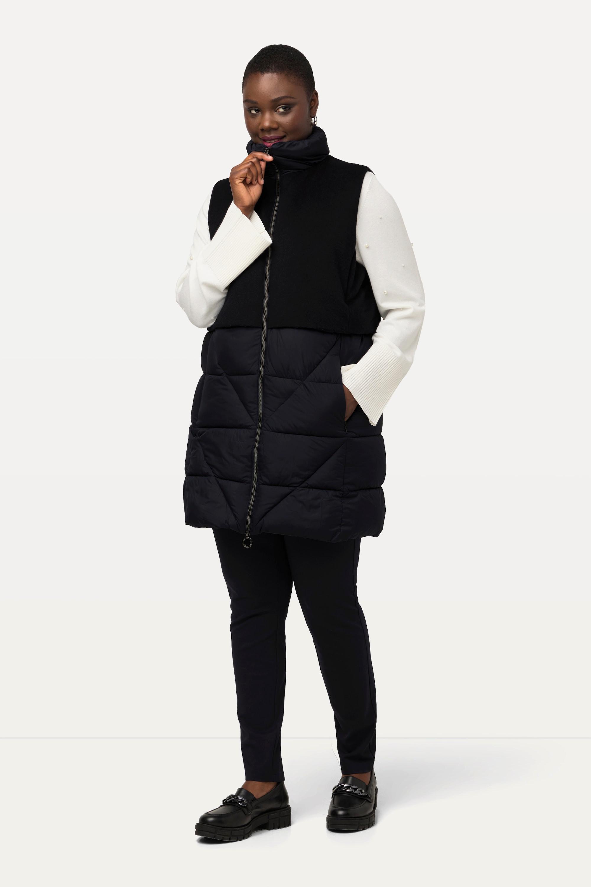 Ulla Popken Gilet Trapuntato Taglio Svasato Effetto Lana Collo Alto Cerniera Doppio Cursore  