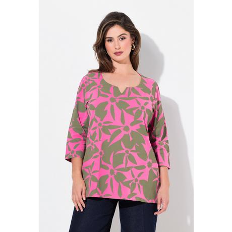 Ulla Popken  Maglia classica con fiori, scollo a tunica e maniche a 3/4 