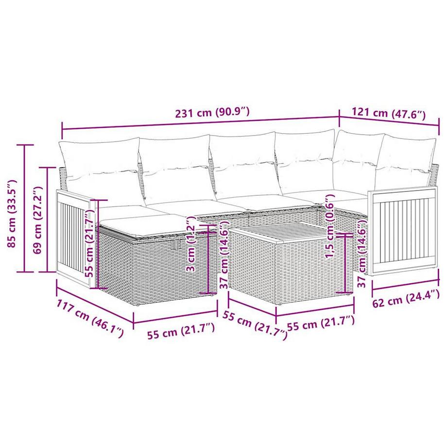 VidaXL set di divani da giardino Polirattan  