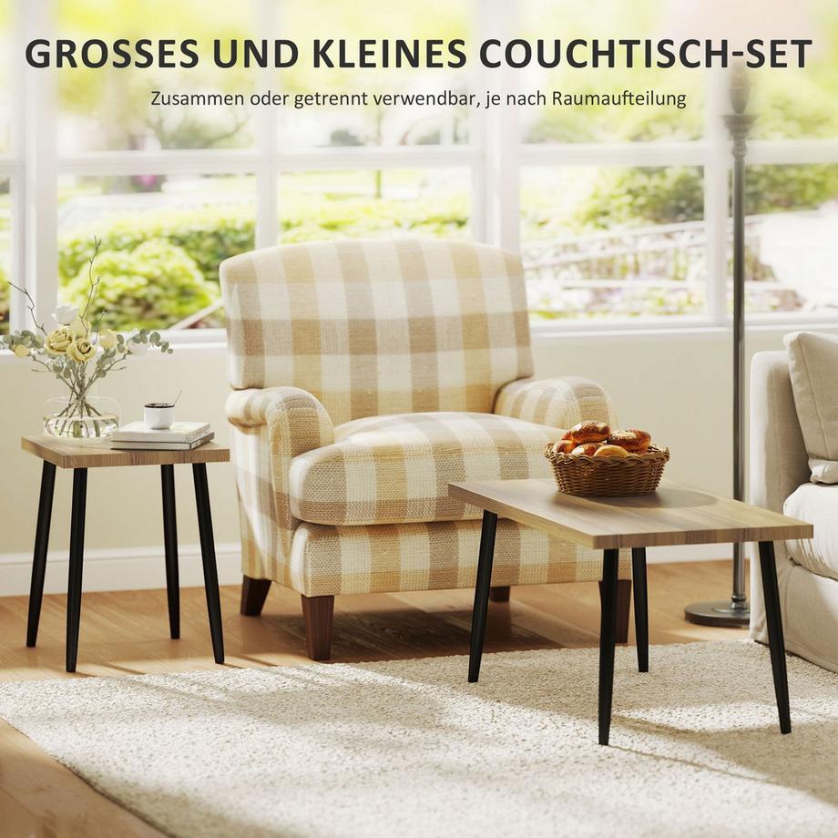 Northio Couchtisch 2er Set Beistelltisch mit Stahlrahmen, Wohnzimmertisch Kaffeetisch für Wohnzimmer Schlafzimmer Natur Aosom  
