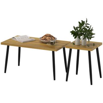 Table basse ensemble de 2 tables d'appoint avec structure en acier, table de salon, table basse pour salon, chambre à coucher, naturel