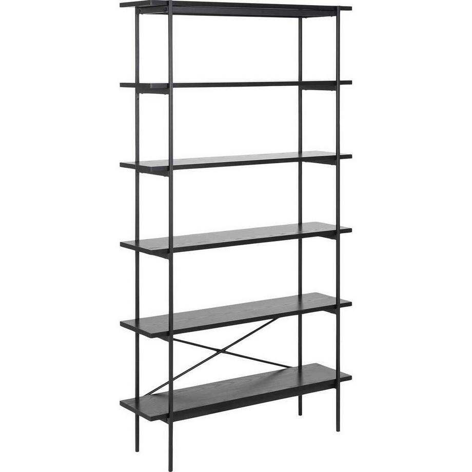 Étagère Angie Mélamine Frêne Noir 5 étagères 94x27x172cm