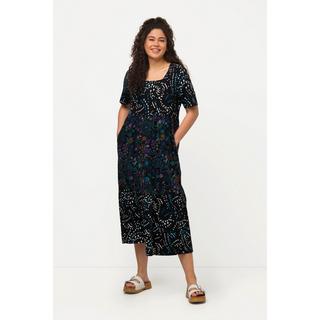 Ulla Popken  Robe midi trapèze à encolure carrée et manches courtes, effet patchwork 