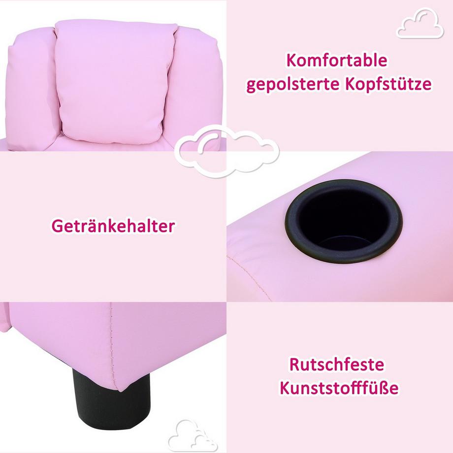 Northio Kindersofa Liegefunktion Kindersessel 3-6 Jahre Rosa Becherhalter 62X56X69Cm  