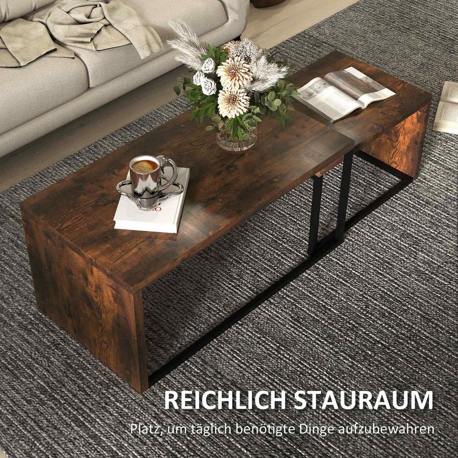 Northio 2er-Set Couchtisch Satztisch Sofatisch Beistelltisch Kaffeetisch verschiedene Formen multifunktional elegant schlicht Metallfuß Schwarz+Braun  