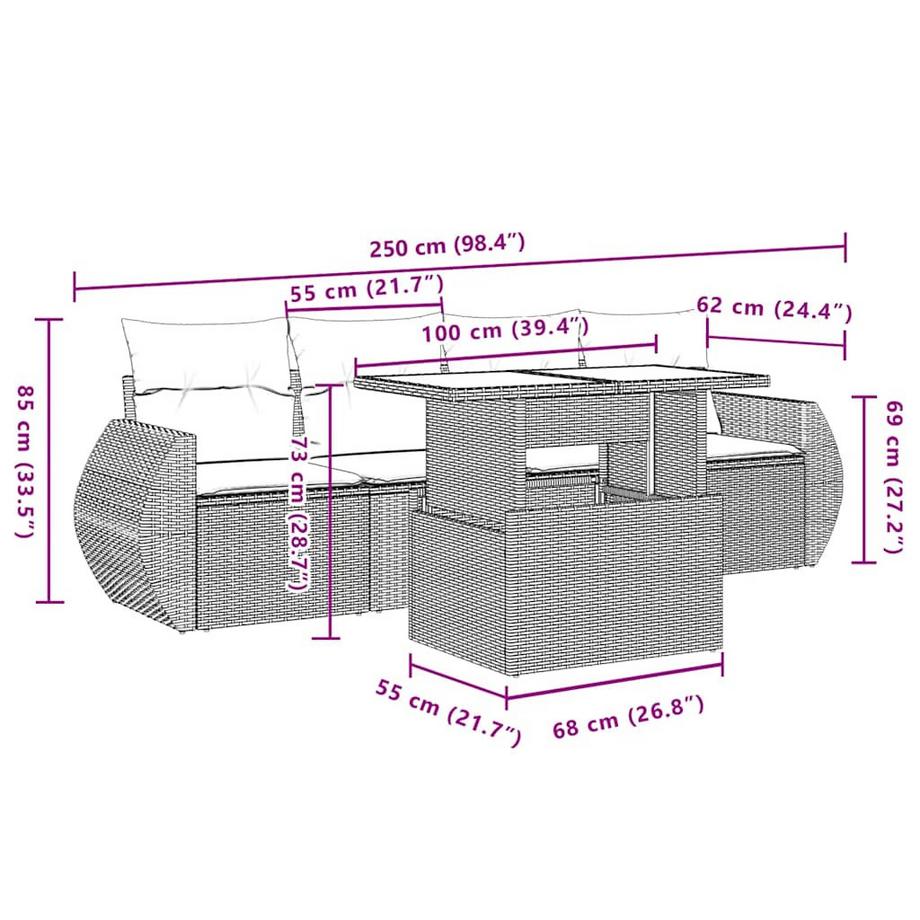 VidaXL Ensemble de canapés de jardin rotin synthétique  