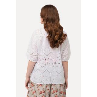 Ulla Popken  Blusa con pizzo traforato, scollo a girocollo e mezze maniche 