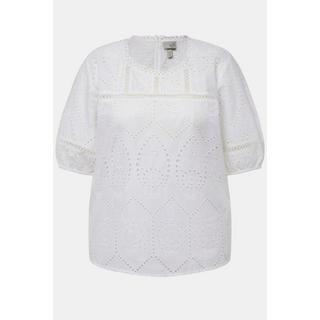 Ulla Popken  Blusa con pizzo traforato, scollo a girocollo e mezze maniche 