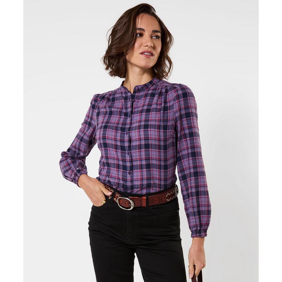 Blouse à Carreaux Sophia à Détail Smocké