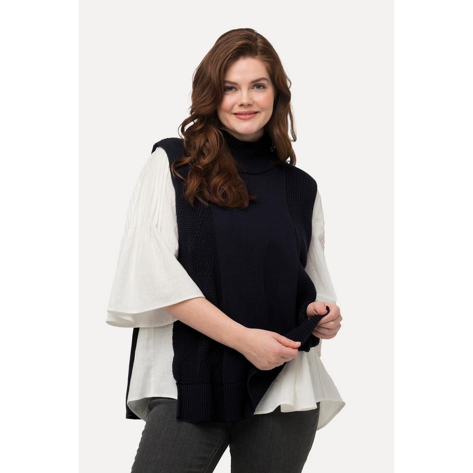 Ulla Popken Pull sans manches col montant tricot torsadé  