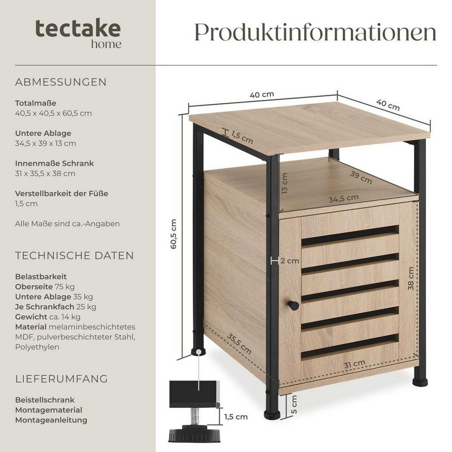 Tectake Beistellschrank Cork Industrial Style Holz und Stahl  