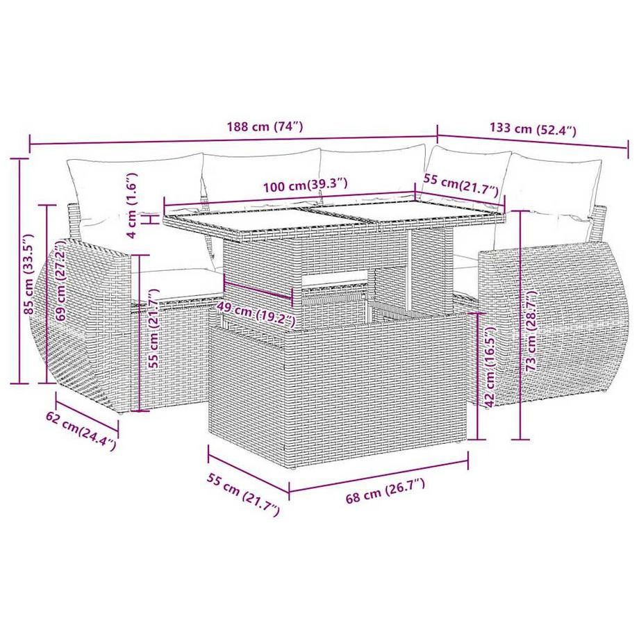 VidaXL set di divani da giardino Polirattan  