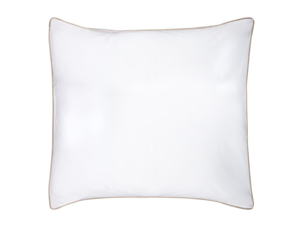 Vente-unique Parure de lit percale de coton  80 fils/cm² - Housse de couette 240 x 260 cm + 2 taies d'oreiller 63 x 63 cm - Blanc passepoil beige- AGAMI de PALACIO  