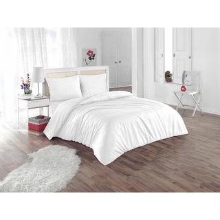 Vente-unique Parure de lit percale de coton  80 fils/cm² - Housse de couette 240 x 260 cm + 2 taies d'oreiller 63 x 63 cm - Blanc passepoil beige- AGAMI de PALACIO  