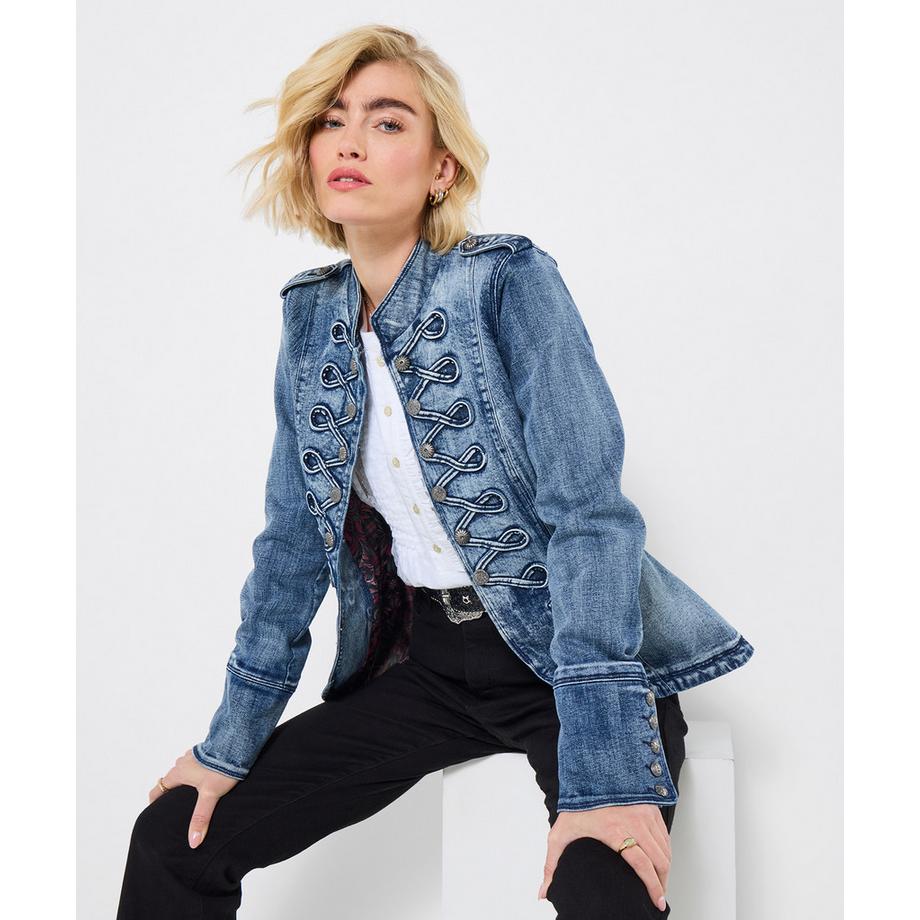 Stretch-Jeansjacke mit Stickerei am Rücken