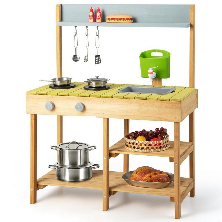 Northix  Outdoor Kinder Matschküche mit Wasserfunktion & Haken & Abnehmbarem Regal Spielküche 