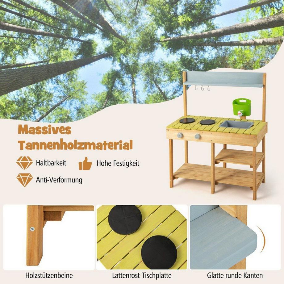 Northix  Outdoor Kinder Matschküche mit Wasserfunktion & Haken & Abnehmbarem Regal Spielküche 