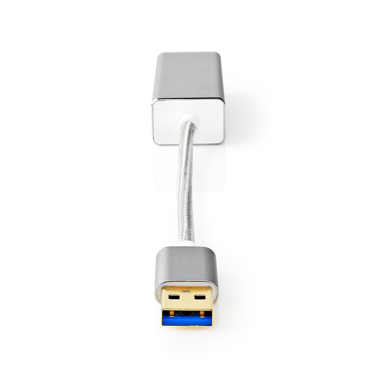 Nedis  USB-Netzwerkkarte | USB 3.2 Gen 1 | 1 Gbps | USB-A Stecker | RJ45 Buchse | 0,20 m | Rund | Vergoldet | Blankes Kupfer | Silber | Box mit abgedecktem Fenster 