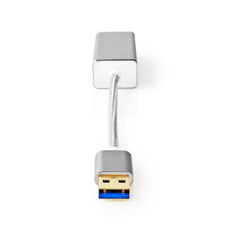 Nedis  USB-Netzwerkkarte | USB 3.2 Gen 1 | 1 Gbps | USB-A Stecker | RJ45 Buchse | 0,20 m | Rund | Vergoldet | Blankes Kupfer | Silber | Box mit abgedecktem Fenster 