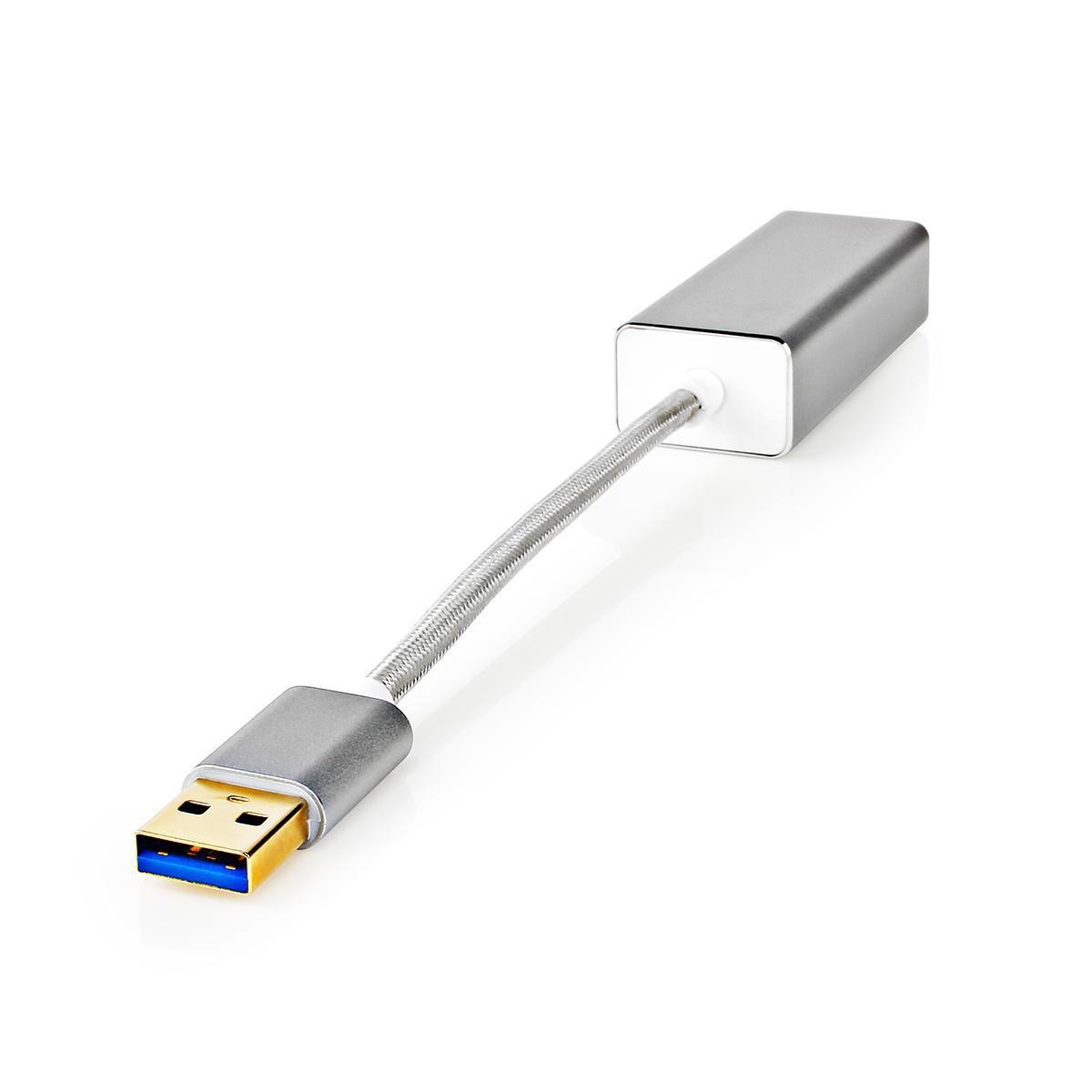Nedis  Scheda di rete USB | USB 3.2 Gen 1 | 1 Gbps | USB-A Maschio | RJ45 Femmina | 0,20 m | Rotonda | Placcata oro | Rame nudo | Argento | Scatola con finestra coperta 