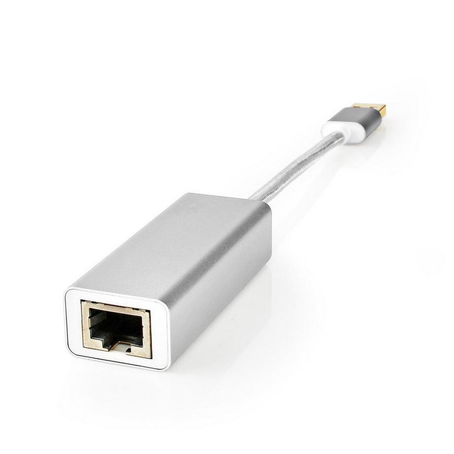 Nedis  USB-Netzwerkkarte | USB 3.2 Gen 1 | 1 Gbps | USB-A Stecker | RJ45 Buchse | 0,20 m | Rund | Vergoldet | Blankes Kupfer | Silber | Box mit abgedecktem Fenster 