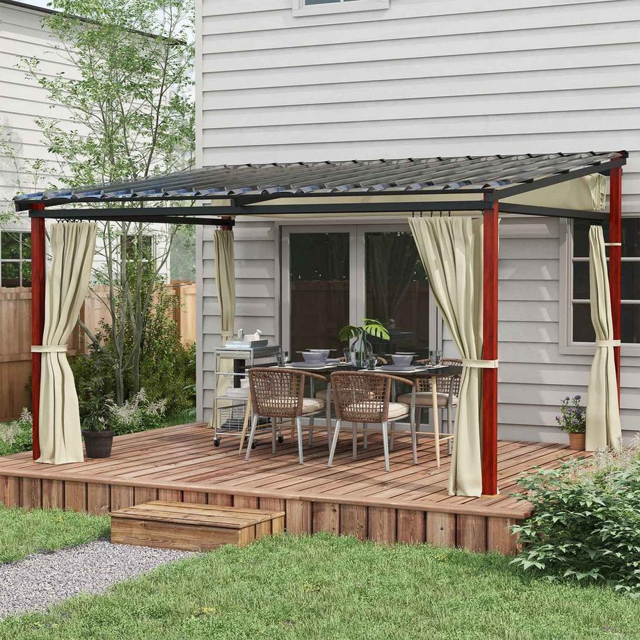 Northio Gazebo Pergola 3,5x3m con pareti laterali, antivento, regolabile in altezza, tetto retrattile, beige per giardino e terrazza  