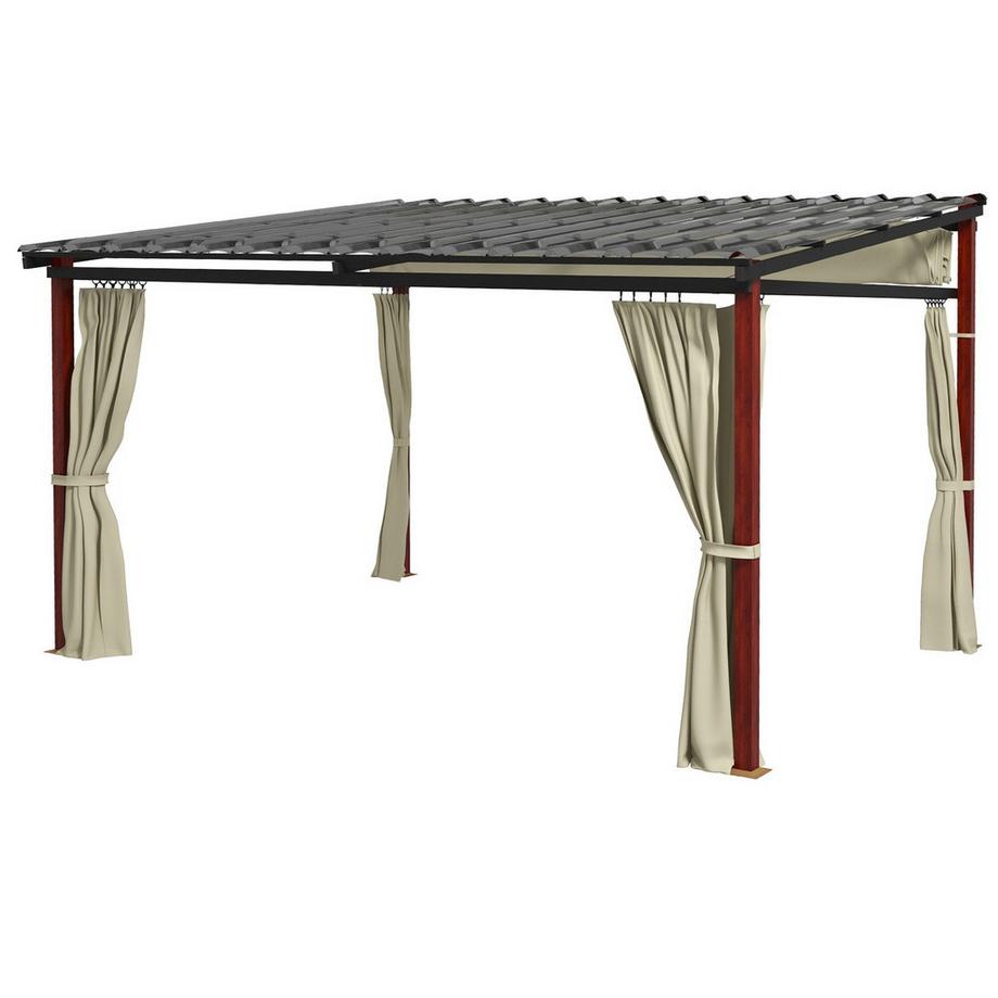 Gazebo Pergola 3,5x3m con pareti laterali, antivento, regolabile in altezza, tetto retrattile, beige per giardino e terrazza