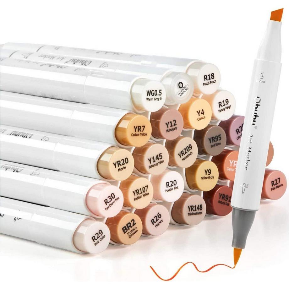 Ohuhu  Honolulu Kunstmarker (alkoholbasis, doppelseitig) - 24 Hautfarben 