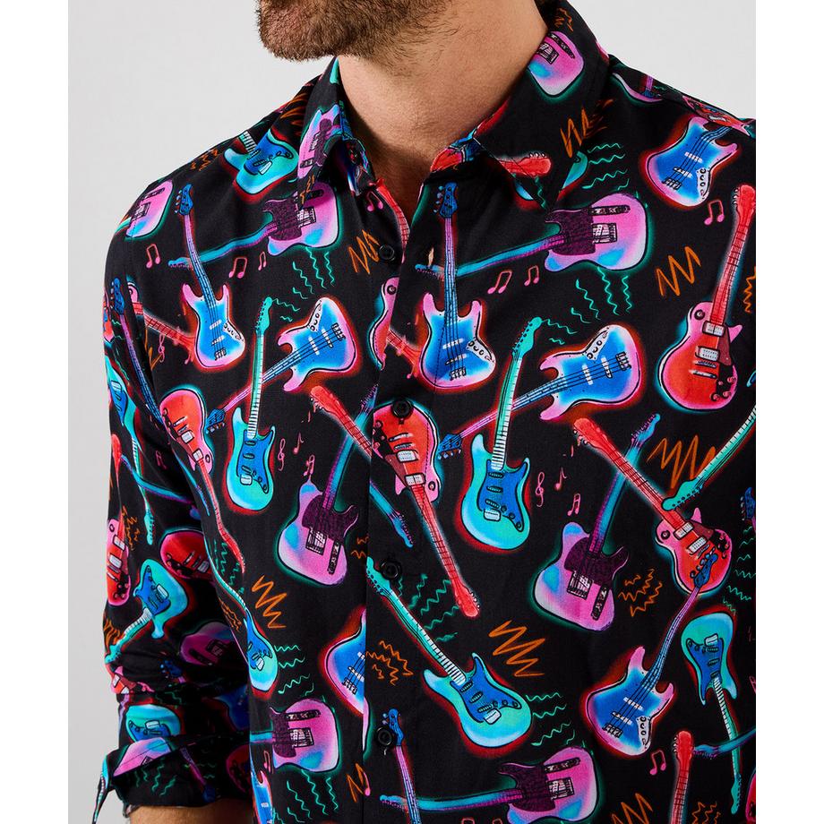 Joe Browns Langarmhemd Gitarrenmotiv Neonakzente  