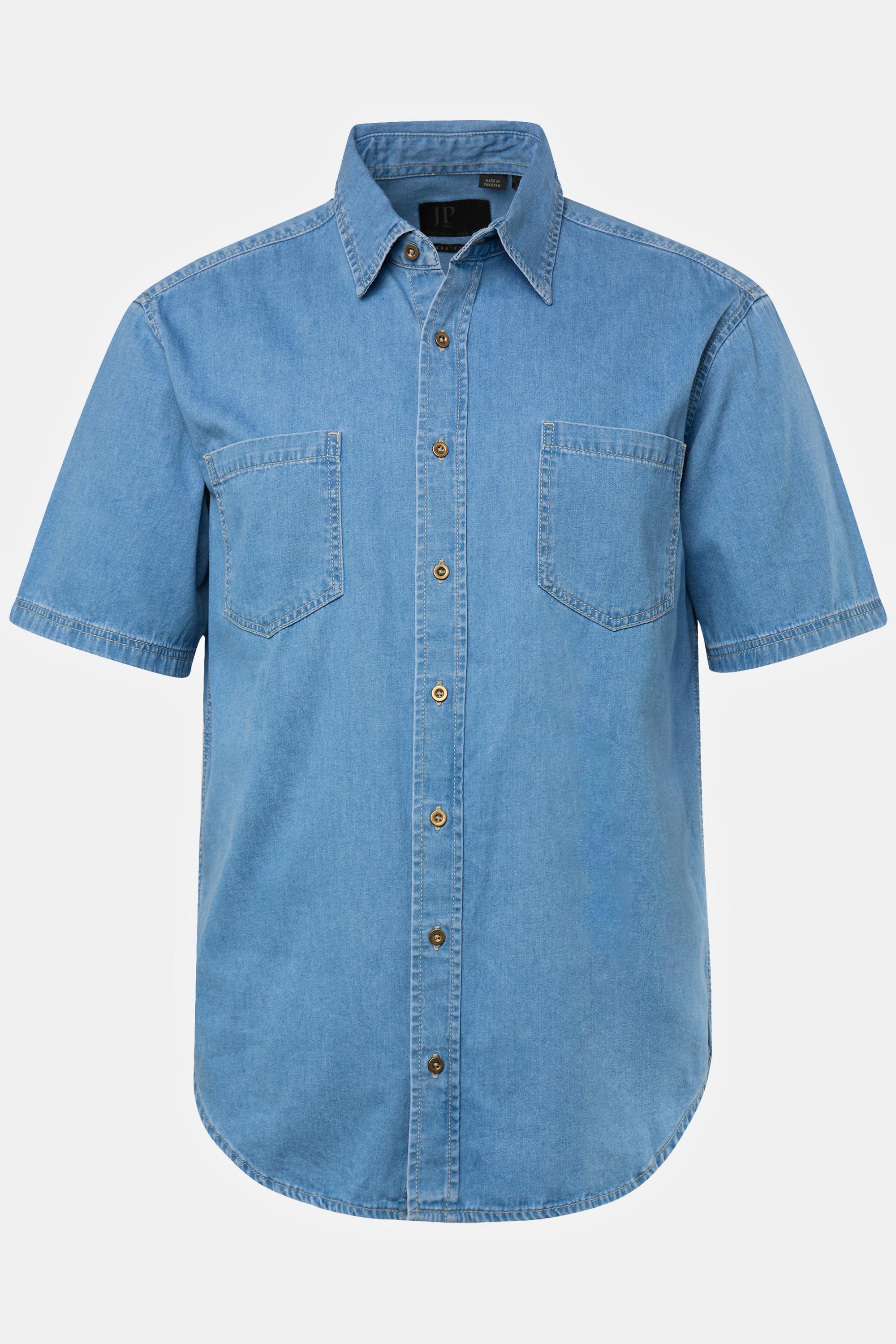 JP1880  Chemise en jean dans une coupe Modern Fit, manches courtes et col kent bleu clair 