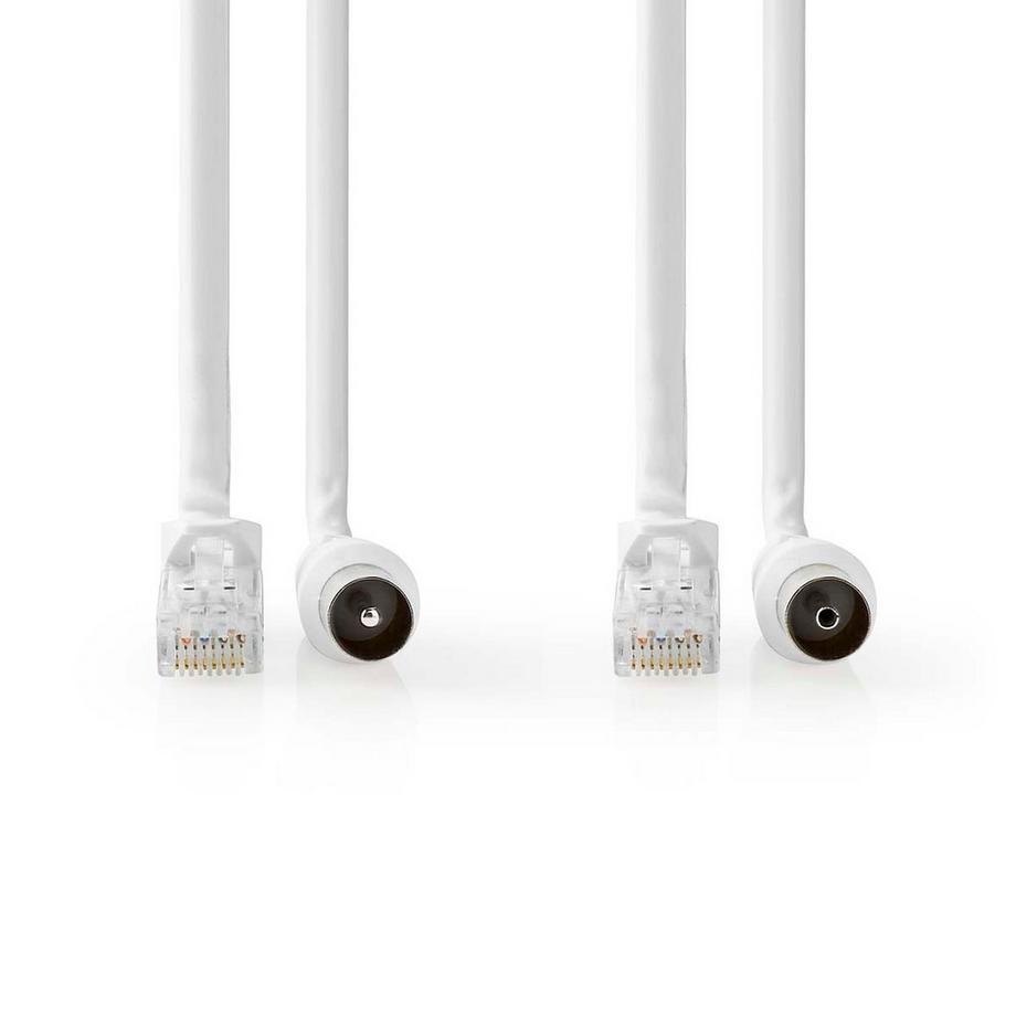 Nedis  Koax & Cat6 Kombi Kabel | IEC (Koax) Stecker / RJ45 Stecker | IEC (Koax) Buchse / RJ45 Stecker | Vernickelt | RG58 | 75 Ohm | Doppelt geschirmt | 1,50 m | Rund | PVC | Weiß | Etikett 