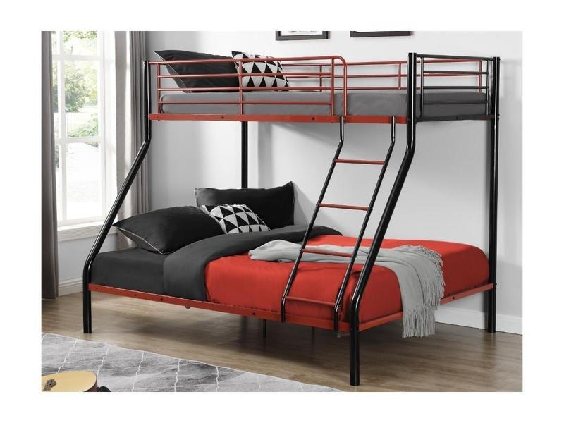 Vente-unique Letto a castello  e Acciaio Nero e Rosso + Materasso ELEVATIO IV  