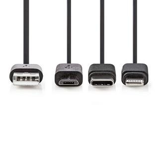 Nedis  Cavo 3 in 1 | USB 2.0 | USB-A maschio | Apple Lightning, 8-pin / USB Micro-B maschio / USB-C™ maschio | 480 Mbps | 1,00 m | Nichelato | Rotondo | PVC | Nero | Etichetta 